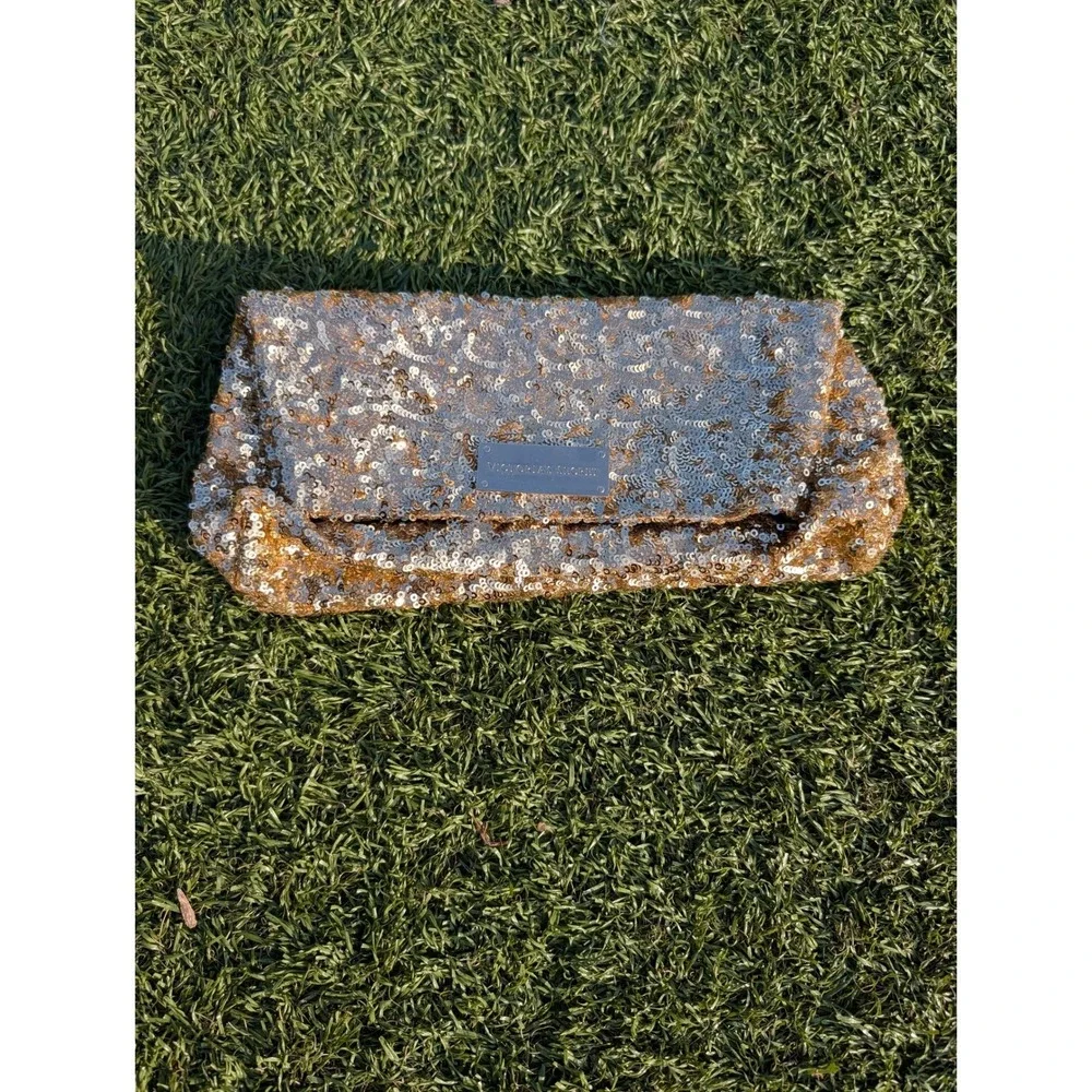 Victoria's Secret Gold Silver Sequin Foldover Clutch Night Out Evening Bag Pouch